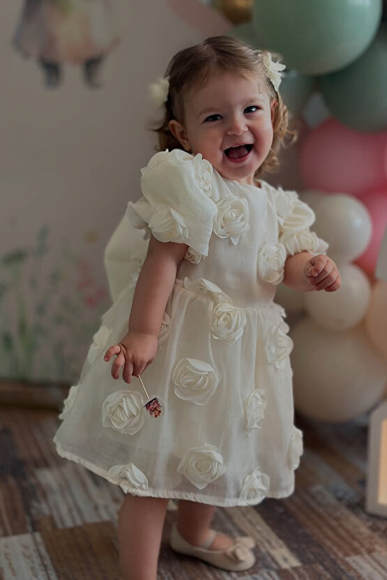 Kız Bebek Kız Çocuk Doğum Günü Parti Düğün Elbise Kısa Kol Tüllü Tütülü Tütü Astarlı