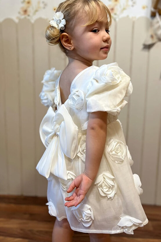 Kız Bebek Kız Çocuk Doğum Günü Parti Düğün Elbise Kısa Kol Tüllü Tütülü Tütü Astarlı