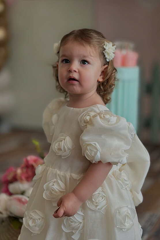 Kız Bebek Kız Çocuk Doğum Günü Parti Düğün Elbise Kısa Kol Tüllü Tütülü Tütü Astarlı