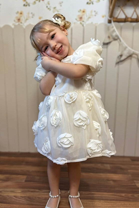 Kız Bebek Kız Çocuk Doğum Günü Parti Düğün Elbise Kısa Kol Tüllü Tütülü Tütü Astarlı
