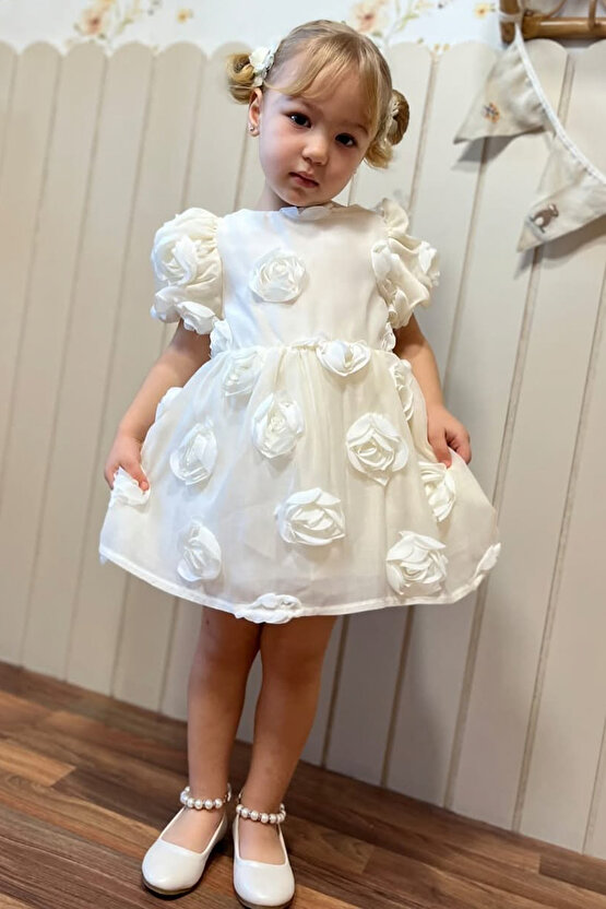 Kız Bebek Kız Çocuk Doğum Günü Parti Düğün Elbise Kısa Kol Tüllü Tütülü Tütü Astarlı