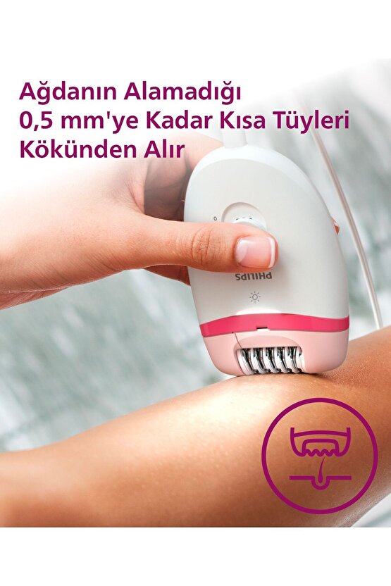 BRE25505 Kablolu Epilatör,Bacak İçin Kullanım,Işık Özellikli,3 Ek Parçalı,2 Hız Ayarı