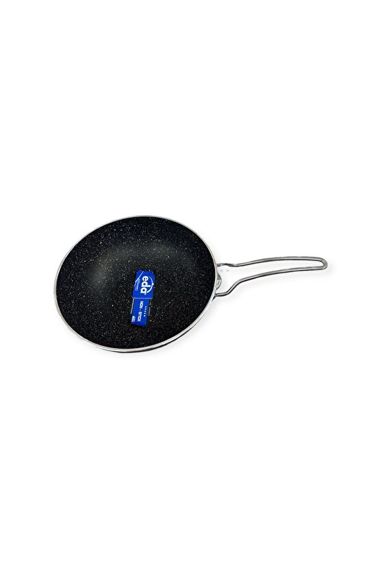 28 Cm Döküm Granit Wok Tava Metal Saplı
