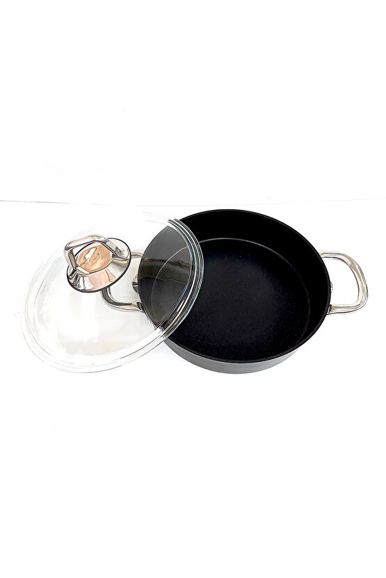 Çelik Kulplu Titanyum Granit Basık Karnıyarık Pilav Tenceresi 24 Cm