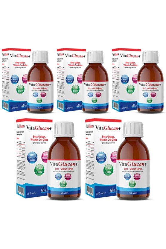 5 Adet Vitaglucan+ 150 Ml Şurup | Beta Glukan + Vitamin C + Çinko