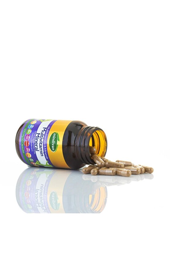 Multivitamin Mineral Kapsül Magnezyum C B3 B1 Kırmızı Ginseng D3 Kara Mürver Beta Glukan 60 Kapsül