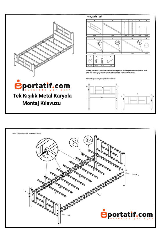 Gardenya Tek Kişilik Metal Karyola A Kalite, Ses Çıkarmaz ,Ölçülü Model Karyola