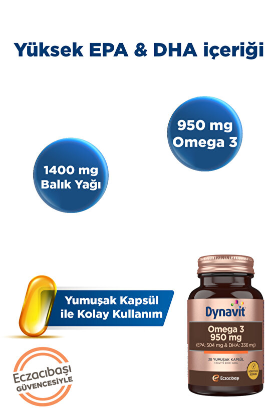 Omega 3 950 mg 30 Yumuşak Kapsül - Yüksek EPA & DHA - 1400mg Balık Yağı