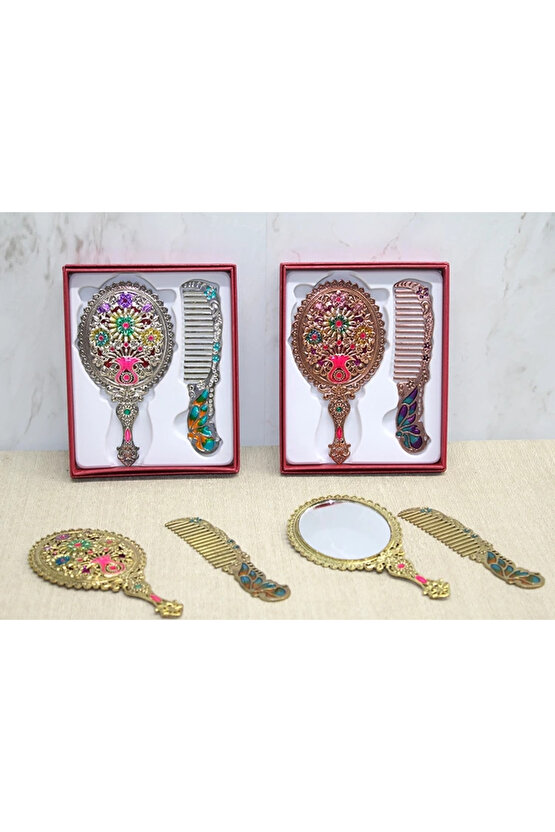 Çiçekli Ayna Ve Tarak Seti Küçük Boy Alk4991