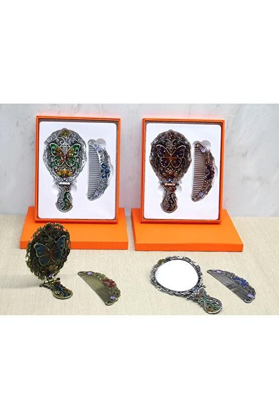 Kelebek Katlanabilir Ayna Ve Tarak Seti Orta Boy Alk4985