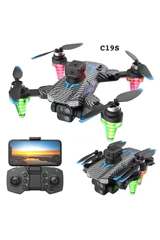 ÇİFT KAMERALI ENGEL KAÇINMA SENSÖRLÜ DRONE UZAKTAN KUMANDALI APP DESTEKLİ LED IŞIKLI QUADCOPTER