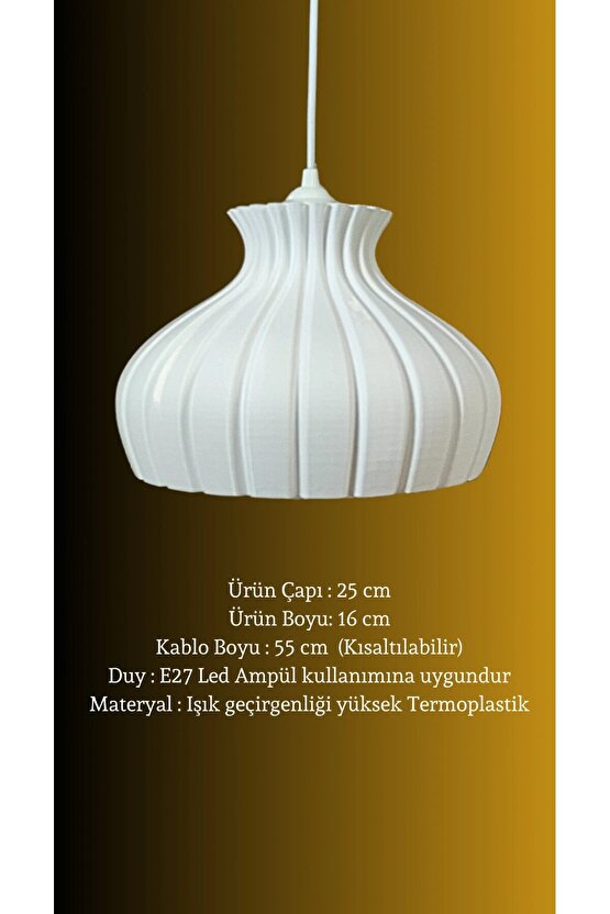 Curve Beyaz Tekli Avize Yatak Odası, Mutfak, Oturma Odası Tasarım Tekli Sarkıt Avize (PLASTİK)