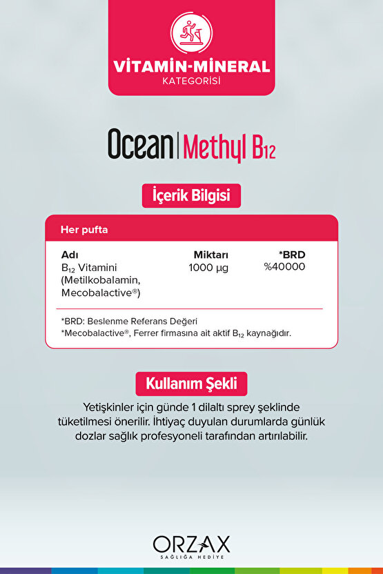 Ocean Methyl B12 1000 Mg 10 Ml Dilaltı Sprey  66 Doz