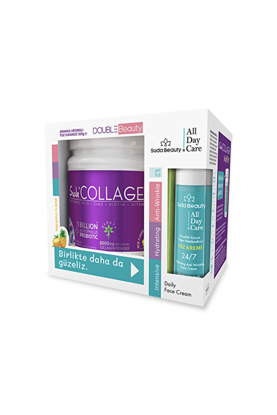 Double Beauty Ananas Aromalı Kolajen 300g+Suda Beauty- All Day Care Yüz Kremi 50ml
