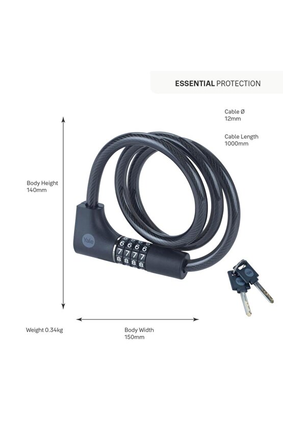 Essential Kablolu Bisiklet Kilidi  1000mm  Şifreli ve  Anahtarlı YCC0121002