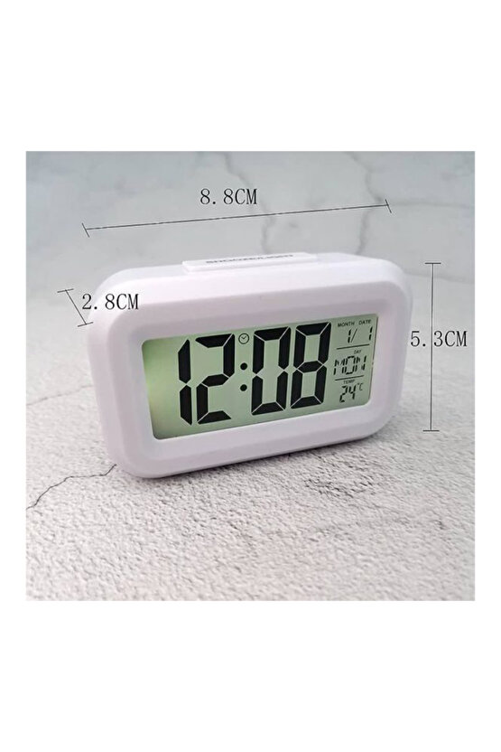 Dol-2108 Mini Dijital Işıklı Masa Saati Sıcaklık Ölçer Termometre Saat - Takvim - Alarm