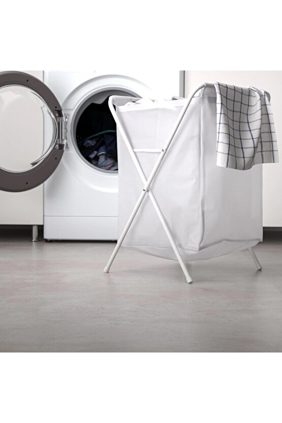 50 Litre Beyaz,Katlanır, Çamaşır Sepeti MeridyenDukkan Açılır Kapanır Pratik Kirli Sepeti 50 Lt U42X