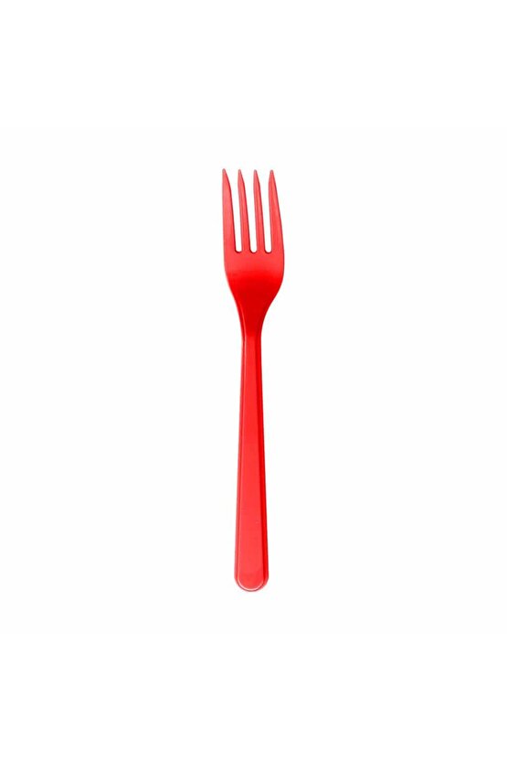 Plastik Kırmızı Renkli Lüx Parti Doğum Günü Çatal - 18 Cm. - 25 Adetlik 10 Paket