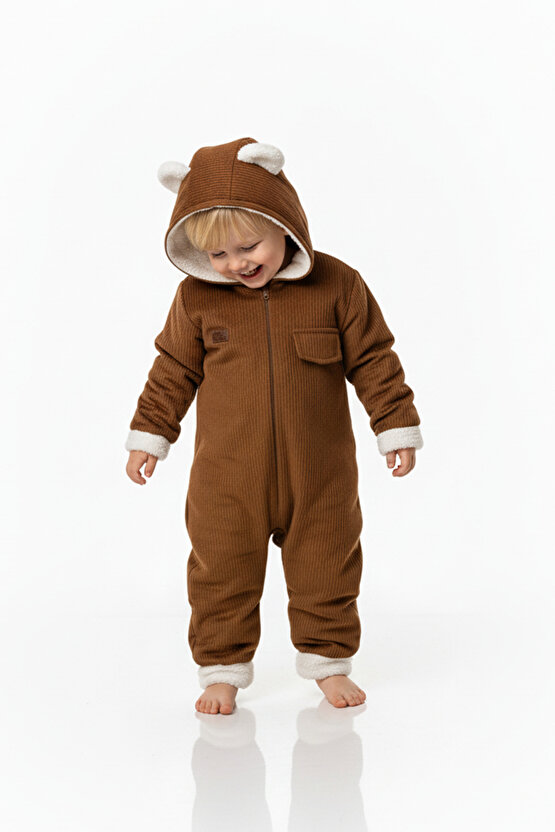Kız Erkek Unisex Mevsimlik Çift Kat Kadife Ultrasoft Şapkalı Bebek Çocuk Uyku Tulumu Astronot Tulum