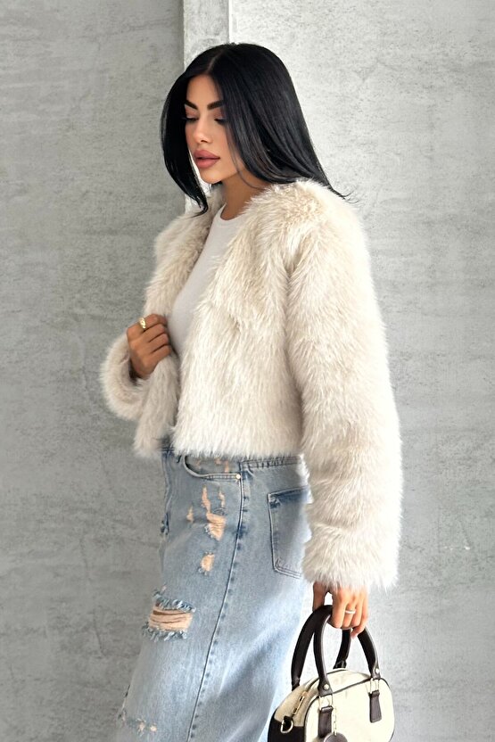 Kadın Crop Kürk Mont - Kısa Peluş Ceket - Kışlık Premium Kürk