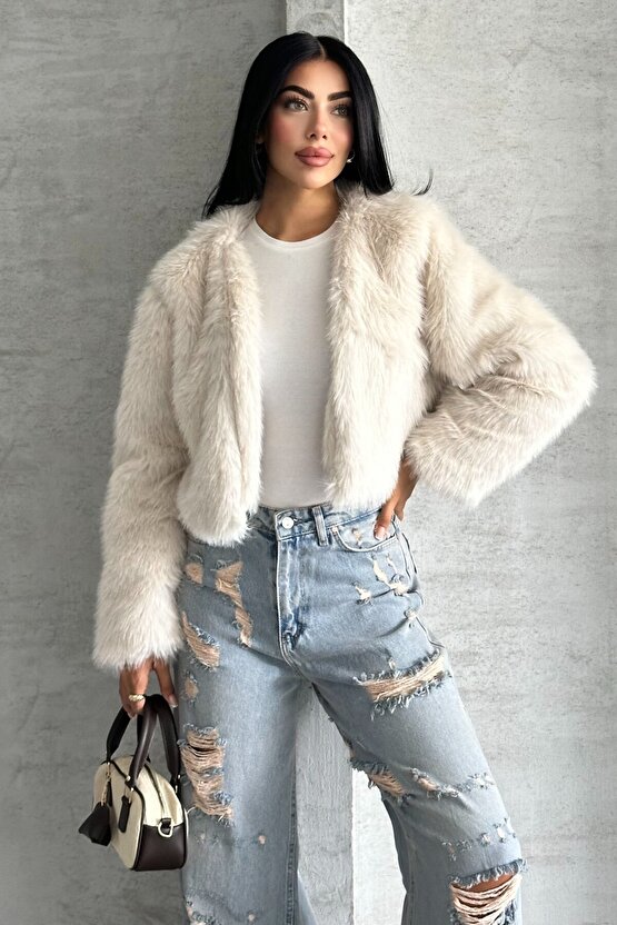 Kadın Crop Kürk Mont - Kısa Peluş Ceket - Kışlık Premium Kürk