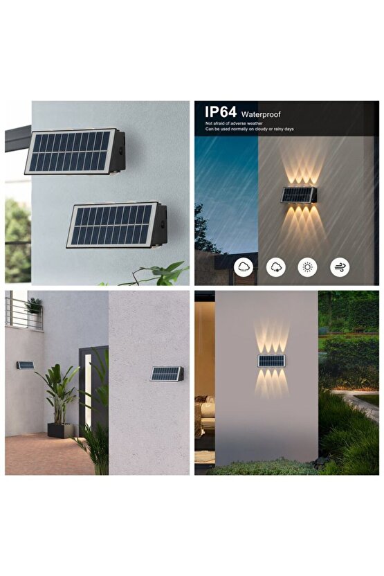 2 Adet 20 Watt, Güneş Enerjisi İle Çalışır Çok Kaliteli Dış Mekan Led Aplik Solar Bahçe Duvar Aplik