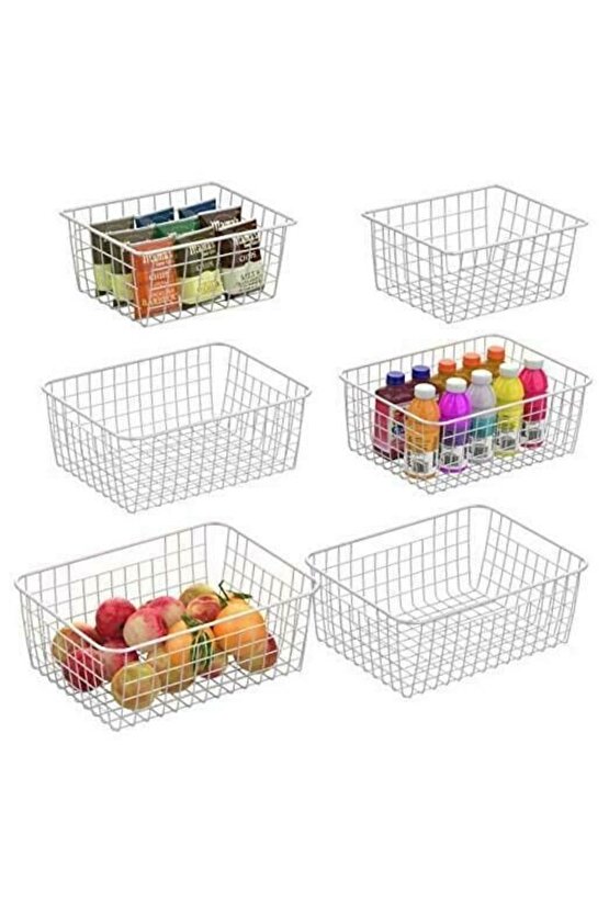 6 Adet Beyaz Renk Dolap Içi Organizer Banyo Mutfak Oyuncak Makyaj Sepeti Düzenleyici Toparlayıcı