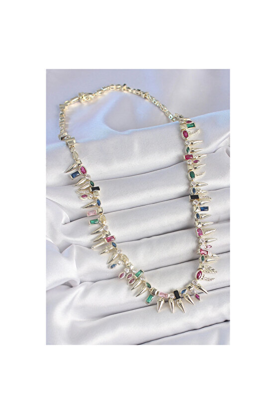 Pirinç Gold Renk Zirkon Taşlı Diken Model VIP Seri Kadın Kolye