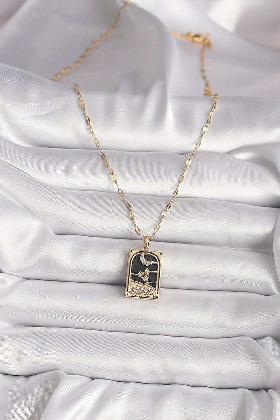 BFS 316L Çelik Gold Renk Zirkon Taşlı Ay Figürlü Tarot Model Kadın Kolye