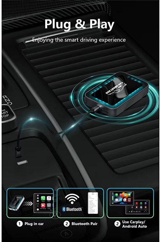 Kablosuz Carplay Android Auto Box Türkçe Dil 2 Gb Ram 16 Gb Rom 3 in 1 Wifi Hdmi Bt