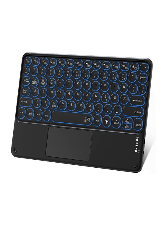 Samsung tab A9+ Plus sx-210 11 Tablet Uyumlu Şarjlı Touchpadli Yuvarlak Tuş RGB Bluetooth Klavye