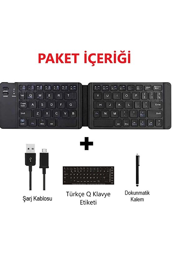 Galaxy Tab S9 11 Tablet Uyumlu Bluetooth Mini Katlanır Kablosuz Şarjlı Klavye + Dok. Kalem