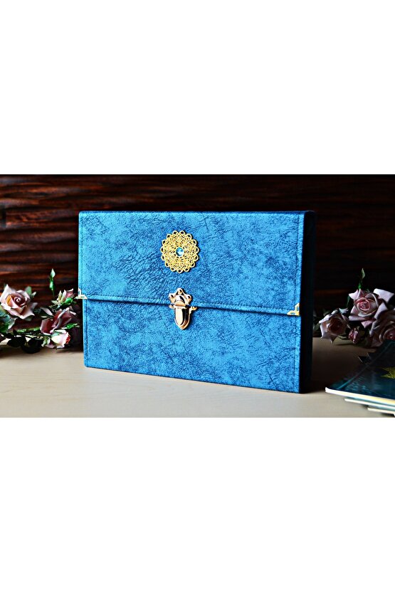 Hatim Cüzü Hatim Seti 30 Cüz Cami Boy 35x25 Mavi Nubuk Çantalı Kadife Kuranı Kerim Sesli Dinleme