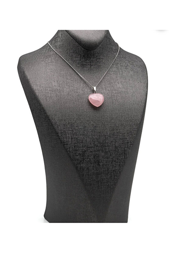 Pembe Kuvars Kalp Doğal Taş Kolye