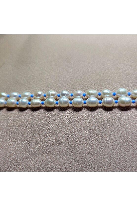 İnci Doğal Taş Halhal - Bebek Mavisi ( Küçük ) - 1 Adet ( El Yapımı Tasarım Ürünler ).