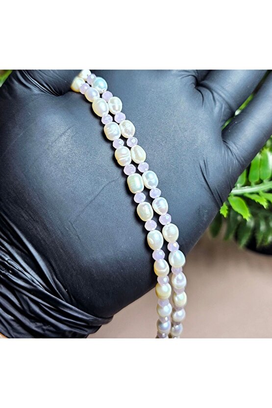 İnci Doğal Taş Halhal - Toz Pembe - 1 Adet ( El Yapımı Tasarım Ürünler )