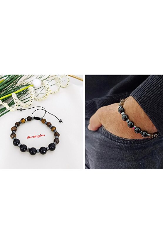 Kaplan Gözü&onix Taşı Erkek Bileklik