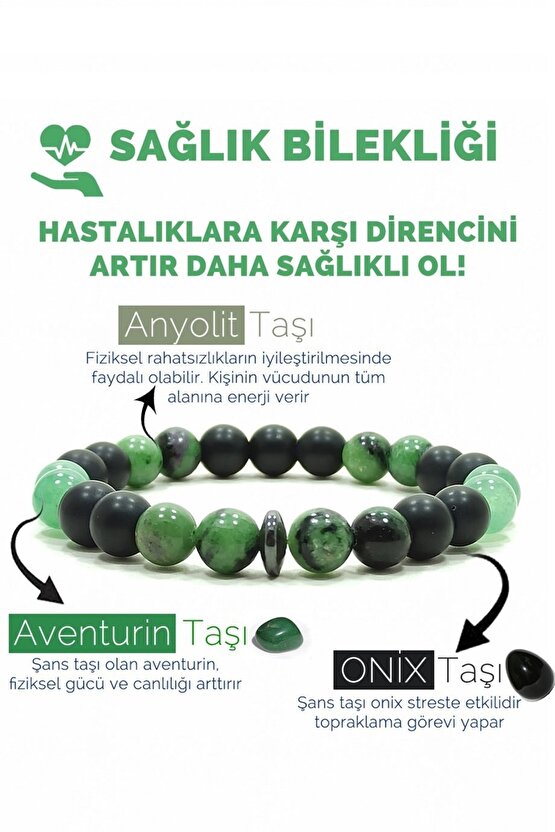 Sağlık Bilkeliği Anyolit Aventurin Oniks Doğal Taş Bileklik Helsinki