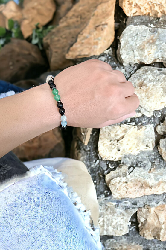 7 Çakra Bileklik Akik, Kaplan Gözü, Oniks, Akuamarina, Aventurin, Sitrin, Ametist Doğal Taş Bileklik