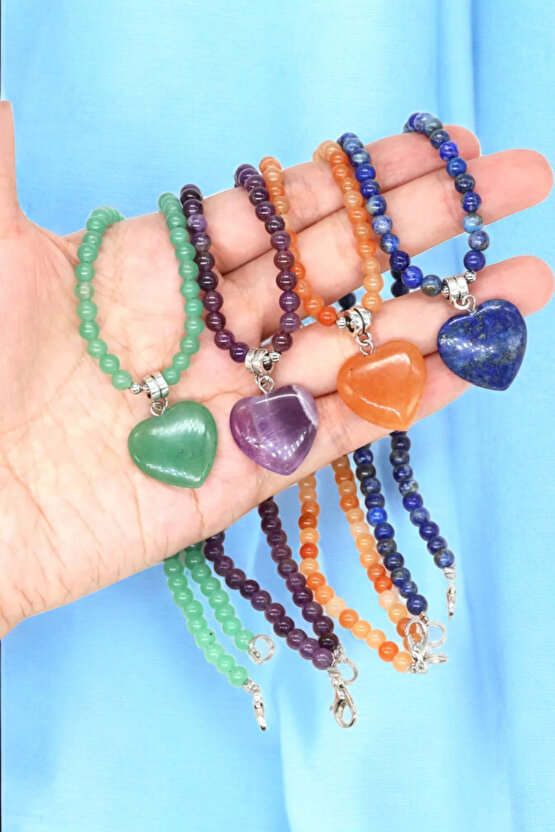 Ametist Kolye Ametist Taşı kolye Çelik Tel Çelik Uzatma Zinciri Gerçek Doğal Taş 4 mm kalpli kolye