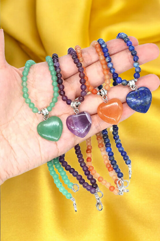 Ametist Kolye Ametist Taşı kolye Çelik Tel Çelik Uzatma Zinciri Gerçek Doğal Taş 4 mm kalpli kolye