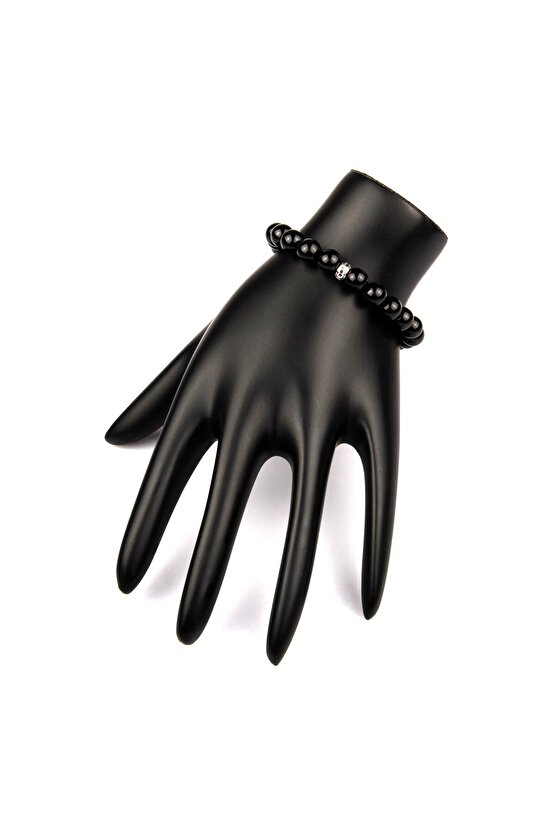 Siyah Akik Doğal Taş Bileklik 8 mm Küre Kesim