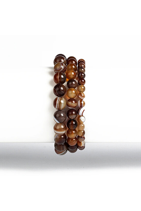 Sertifikalı Doğal Kahverengi Çizgili Akik Bileklik