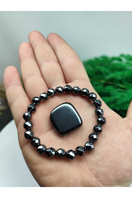 FASETLİ HEMATİT DOĞAL TAŞ BİLEKLİK TAŞ HEDİYELİ