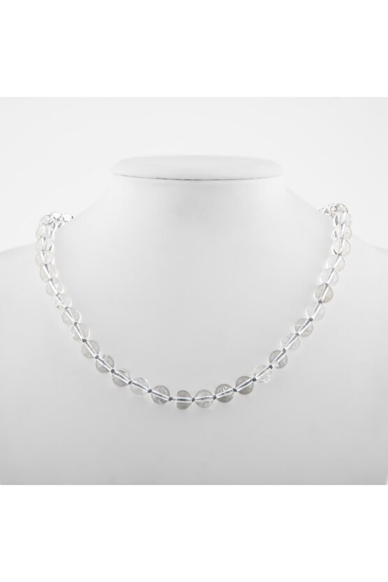 Kristal Kuvars 6 mm Düğümlü Doğal Taş Kolye