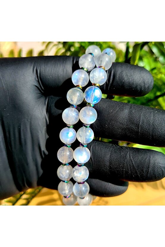 Zirve Kalite Aytaşı - Ay Taşı Doğal Taş Bileklik (taş Çapı: 8.2mm ) (el Yapımı Tasarım Ürünler)