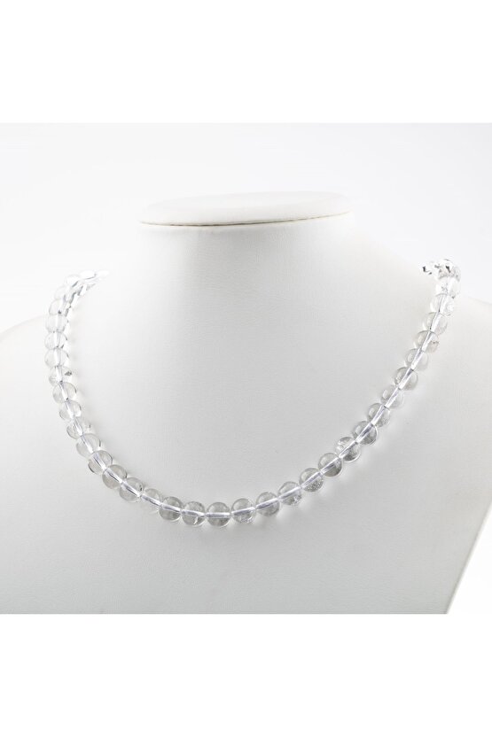 Kristal Kuvars 8 Mm Dizi Doğal Taş Kolye