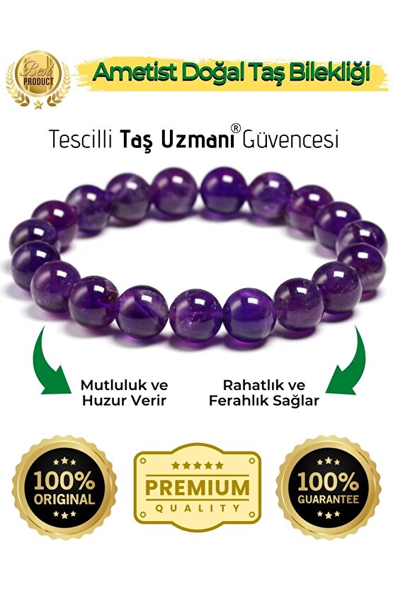 Ametist Doğal Taş Bileklik, Aaa Kalite Orijinal Ametist Taşı Bileklik Dogal