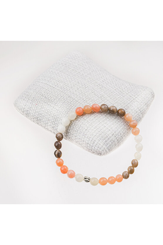 Ay Taşı Gümüş Bileklik Karma Renk-6 mm