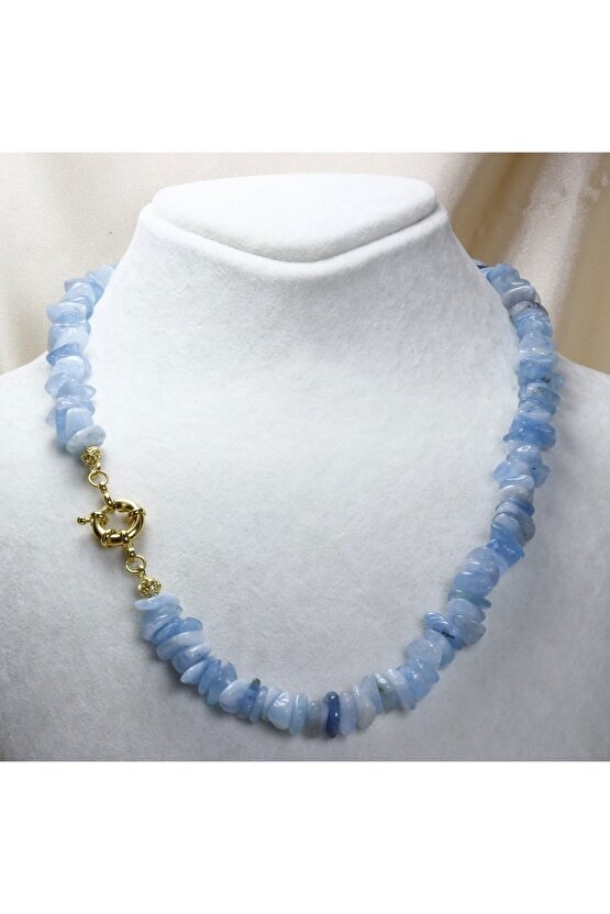 Akuamarin Kırık Taşlı Kolye | Altın Kaplama Detaylı